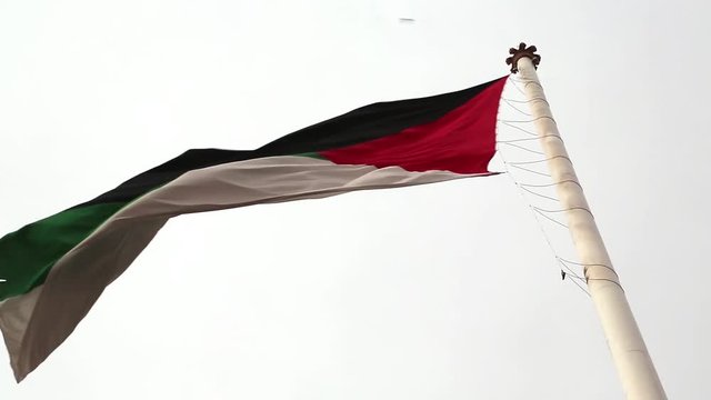 Flag of the Arab Revolt in Aqaba, Hashemite Kingdom of Jordan. Aqaba - only coastal city in Jordan and largest and most populous city on Gulf of Aqaba, and administrative centre of Aqaba Governorate