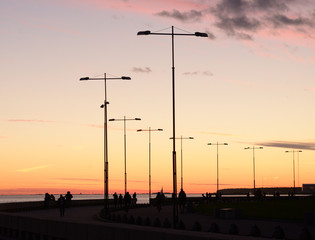 Fototapeta na wymiar Silhouettes of lanterns at sunset.
