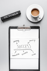 set for october business strategy on table background top view