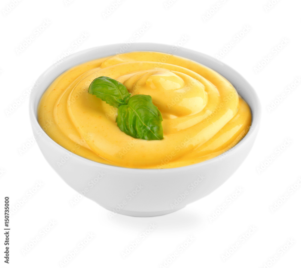 Canvas Prints bowl with cheese sauce on white background