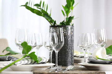Table setting for dinner in restaurant