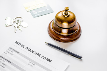 hotel reservation blank and ring on white background