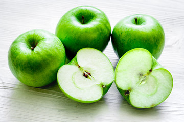 green apples for healthy dessert on white background