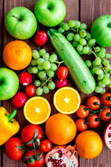 summer food with fresh fruits and vegetables top view