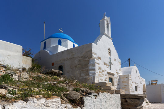 White church in Parakia, Paros island, Cyclades, Greece