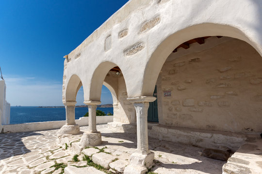 White church in Parakia, Paros island, Cyclades, Greece