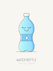Water bottle female mascot cartoon character happy enjoying. Vector illustration, line art scribble style