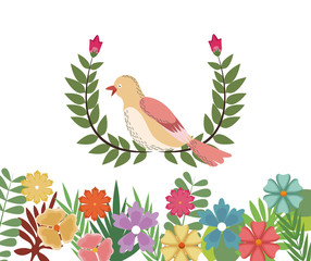 spring bird flowers decoration nature branch design vector illustration