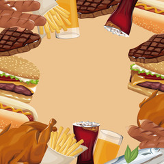 poster border fast food different vector illustration