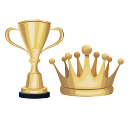 golden trophy and crown decoration ornament celebration vector illustration