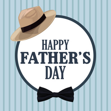 fathers day card, hat bow tie decoration badge retro style. vector illustration