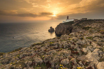 Lighthouse at Cabo de Sao Vicente, Algarve, Portugal.