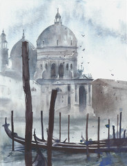 Venice Italy travel destination landmark gondola Grand canal watercolor painting - 150765017