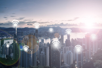 City Scape and Wifi Network Connection Concept