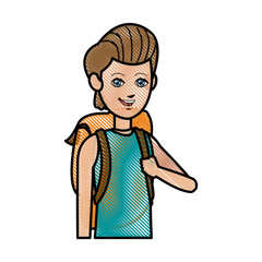 Obraz premium portrait young boy tourist with package vector illustration