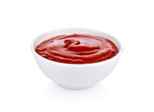 tomato sauce ketchup in bowl isolated on white background