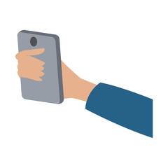 hand holding smartphone technology digital vector illustration