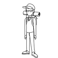 tourist man journey with baggage vector illustration
