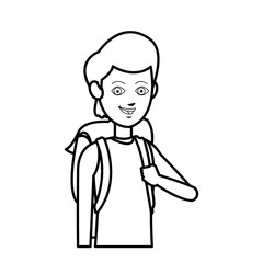 portrait young boy tourist with package vector illustration
