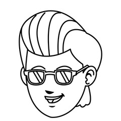 face boy young happy expression line vector illustration