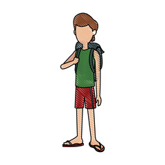 tourist man journey with baggage vector illustration
