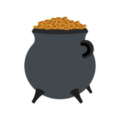 saint patricks day card with treasure of leprechaun, pot full of golden coins, vector illustration.