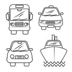 Hand-drawn means of transport over white background. Vector illustration.