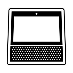 White smart speaker personal assistant with screen flat vector icon for apps and websites 