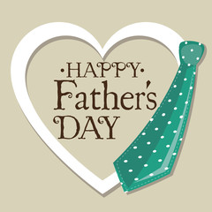 Happy father day card with heart and dotted teal tie over beige background. Vector illustration.
