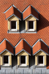 Windows and tiled roof in Ljubljana Slovenia