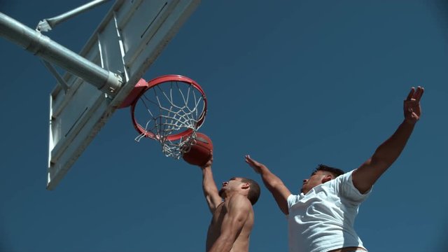 Super slow motion shot of basketball basketball slam dunk, shot on Phantom Flex 