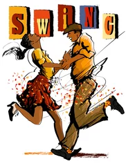 Poster Im Rahmen Frau und Mann tanzen Swing © Isaxar