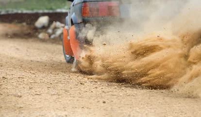 Fotobehang Rally Car turning in dirt track © toa555