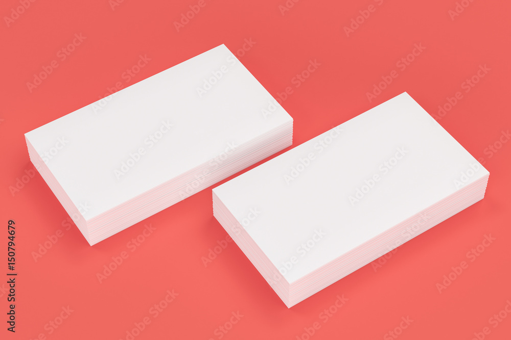 Wall mural White blank business cards mock-up on red background