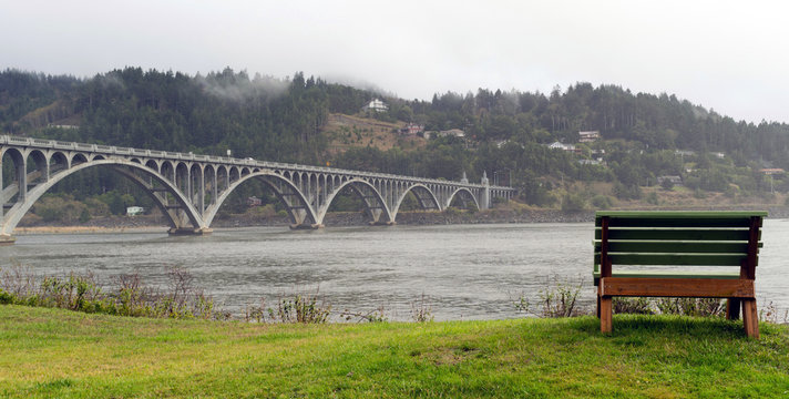 Rogue River Bridge Curry County Gold Beach Oregon Waterfront Bench