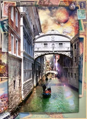 Selbstklebende Fototapeten Postkarten gestempelt Vintage Urlaub und Tourismus in Italien, in Venedig Serie © Rosario Rizzo