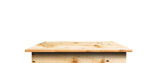 Wood Shelf Table isolated on white background, used for display or montage your products