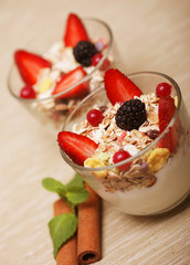 healthy food - granola with yogurt