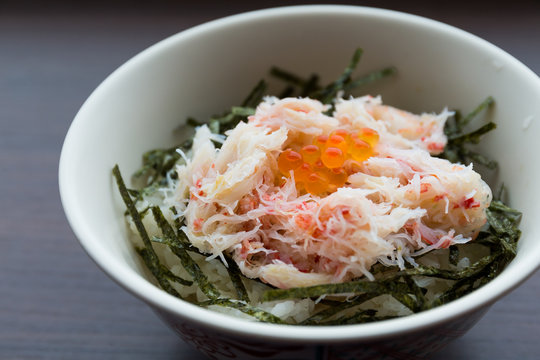 Japanese seafood rice bowl, fresh crab meat