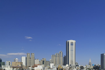 Fototapeta na wymiar 東京都市風景　新宿高層ビル群　全景と初台から代々木まで　大空コピースペース