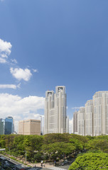 Fototapeta premium 東京都市風景 春の新宿中央公園と高層ビル群