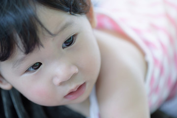 Headshot of cute asian baby girl.