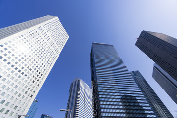 Fototapeta na wymiar 東京都市風景　快晴の新宿高層ビル群を見上げる