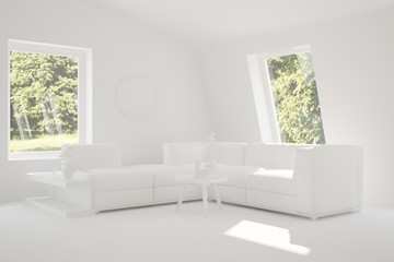 White room with sofa. Scandinavian interior design. 3D illustration