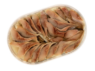 Pieces of herring in oil.  Herring marinated