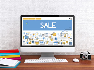 3d Computer with word SALE.