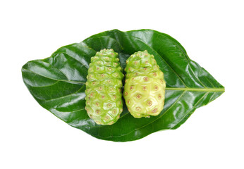 Morinda citrifolia or noni on white background.