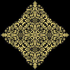 Oriental golden square pattern with arabesques and floral elements. Traditional classic ornament