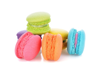 Tasty colorful macaroon on a white background