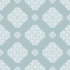 Damask classic light blue and white pattern. Seamless abstract background with repeating elements